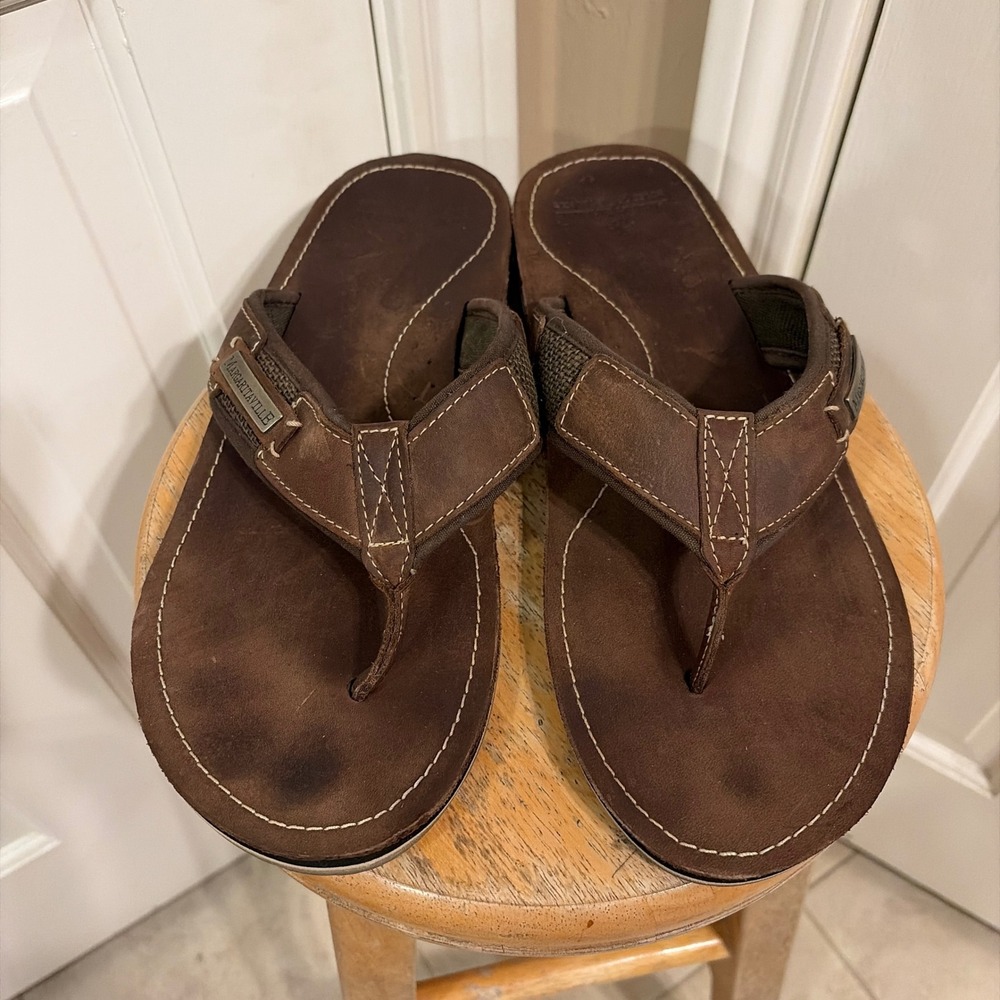 Margaritaville Mens Martin Flip Flop Sandals Brown 13 Leather Guitar Sole